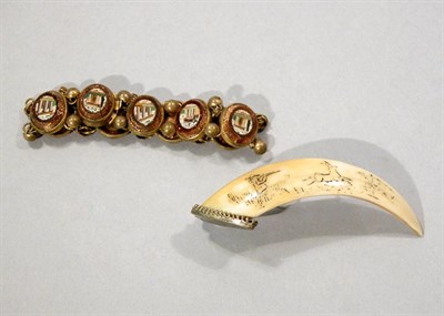Lot 154 - Micro Mosaic and Goldstone Bracelet and Bone Pin