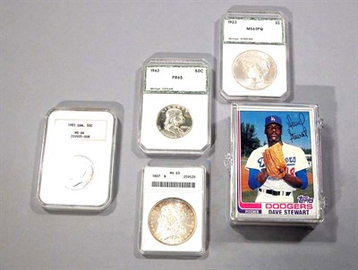 Lot 168 - Group of Seven Assorted U.S. and Canadian Coins and Dave Stewart Baseball Cards