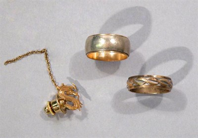 Lot 174 - Two Gold Wedding Bands and Tie Tac