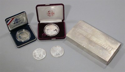 Lot 195 - Five U.S. Coins and Sterling Silver Bullion Bar