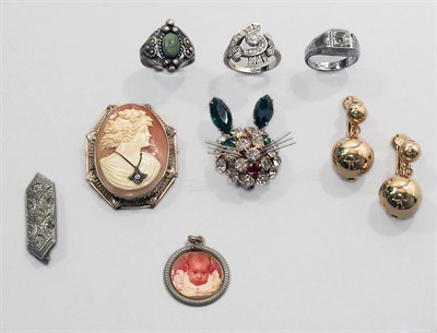 Lot 205 - Shell Cameo Pin and Costume Jewelry