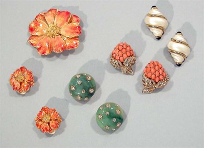 Lot 310 - Three Pairs of Costume Earclips and Orange Flower Set