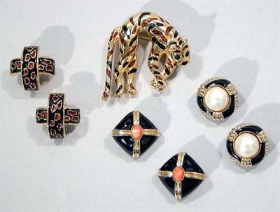 Lot 311 - Three Pairs of Costume Earclips and Pin