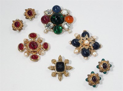 Lot 318 - Four Large Costume Brooches and Two Pairs of Earclips