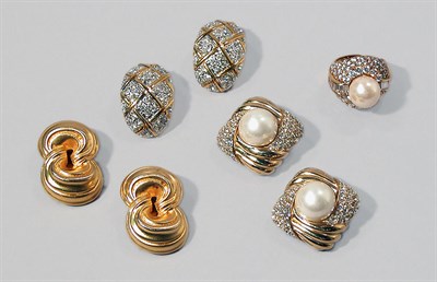 Lot 324 - Three Pairs of Costume Earclips and Ring