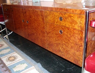 Lot 239 - Burl-Walnut and Tubular Chromed Metal Credenza...