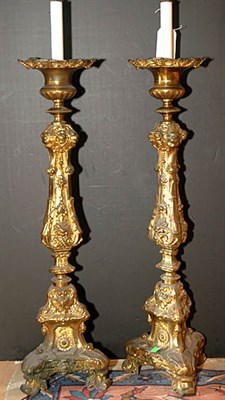 Lot 2438 - Pair of Baroque Style Gilt-Metal Candle...