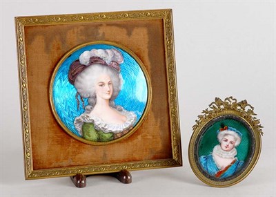 Lot 2543 - Two Framed Enameled Plaques Comprising a...
