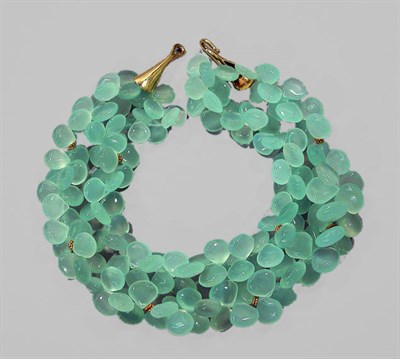 Lot 626 - Double Strand Chalcedony Bead and Gold Necklace