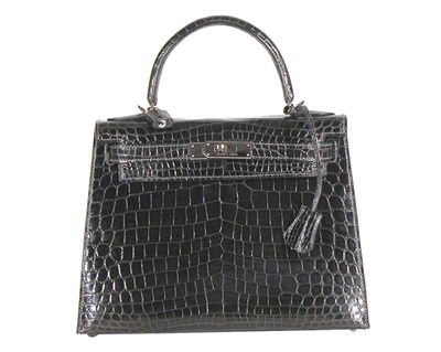Lot 244 - Hermes Anthracite Crocodile Kelly Handbag...