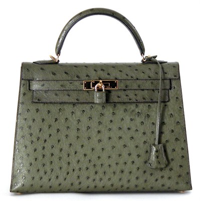 Lot 241 - Hermes Dark Green Ostrich Kelly Handbag Rigide,...