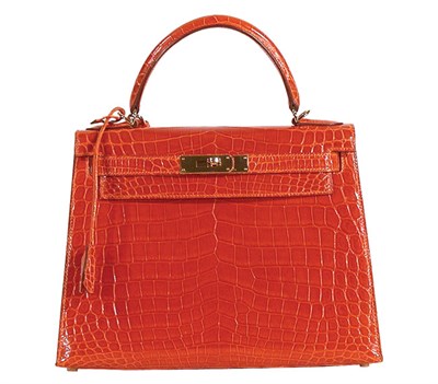 Lot 245 - Hermes Orange Crocodile Kelly Handbag Rigide,...