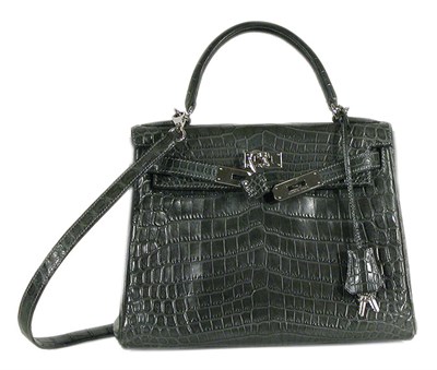 Lot 249 - Hermes Gray Matte Crocodile Kelly Handbag...