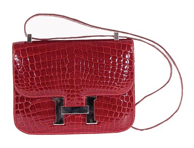 Lot 223 - Hermes Wine Crocodile Constance Bag Palladium...