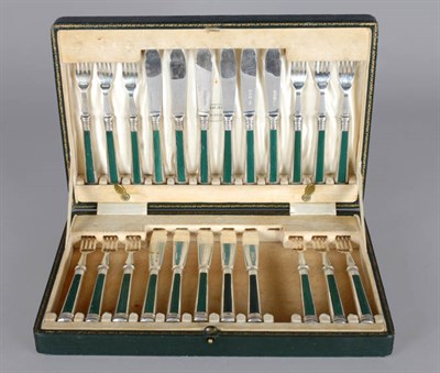 Lot 1479 - English Enamel Decorated Silver Fish Set in...