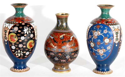Lot 2544 - Group of Three Japanese Cloisonne Vases Early...