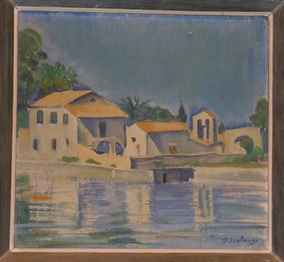 Lot 34 - D. Kentakos (?) HOUSE BY WATER Signed (lr) Oil...