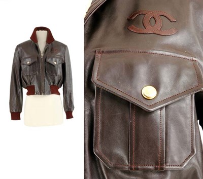 Lot 168 - Chanel Brown Leather Bomber Jacket French,...