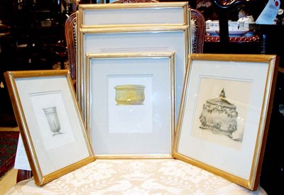 Lot 1412A - Seven Framed Decorative Drawings of Silver...