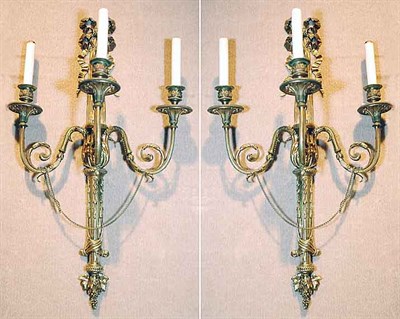 Lot 3458 - Pair of Louis XVI Style Gilt-Metal Three-Light...