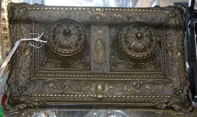 Lot 457 - Brass Inkstand with Ceramic Liners