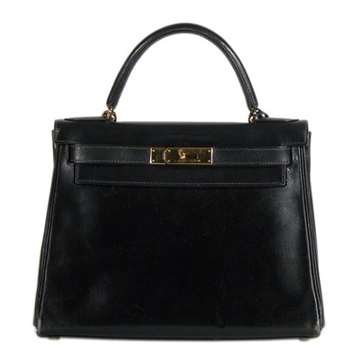 Lot 236 - Hermes Black Box Leather Kelly Bag Gilt-metal...