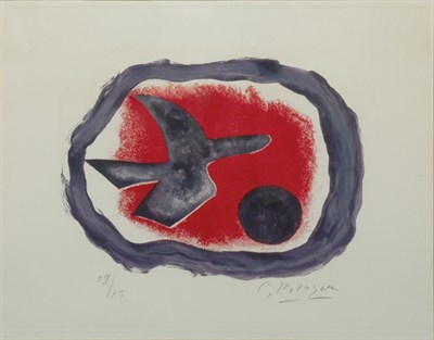 Lot 2152 - Georges Braque OISEAU SUR FOND CARMIN (V. 123)...