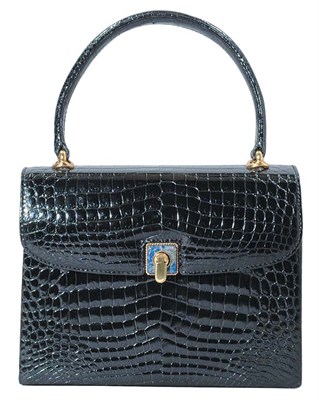 Lot 219 - Gucci Black Baby Crocodile Handbag Faux lapis...