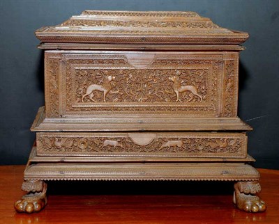 Lot 3247 - Anglo-Indian Carved Exotic Wood Box
