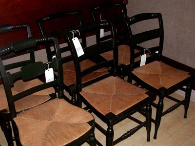Lot 1249 - Set of Six Provincial Black Painted Rush Seat...