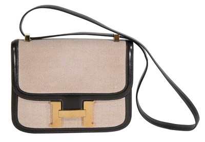 Lot 227 - Hermes Twill and Brown Trim Constance Bag Gilt-...