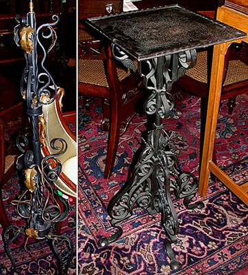Lot 1238 - Wrought Iron Standing Lamp; Together with a...
