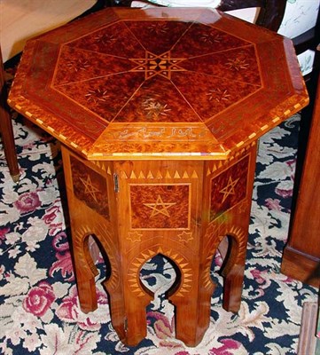 Lot 1309 - Moroccan Star Inlaid Burl-Wood Side Table...
