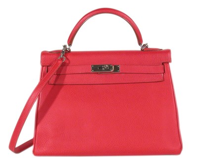 Lot 235 - Hermes Red Leather Kelly Handbag Palladium...
