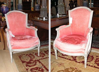 Lot 680 - Pair of Louis XVI Style Painted Bergeres