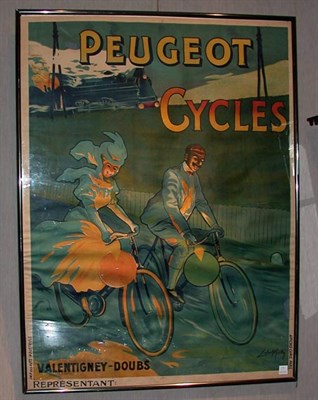 Lot 1121 - Artist Unknown PEUGEOT CYCLES Color lithograph...