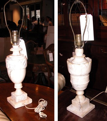 Lot 492 - Two Alabaster Urn-Form Lamps Height of taller...