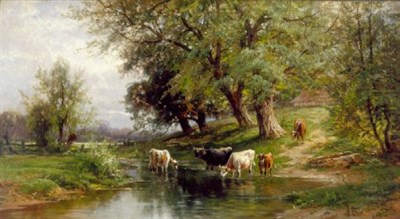 Lot 225 - Carl Phillip Weber 1850-1921 COWS WATERING...