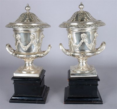 Lot 1471 - Pair of English Silver Covered Urns Total...