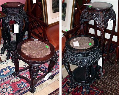 Lot 401 - Four Chinese Marble Inset Hardwood Stands