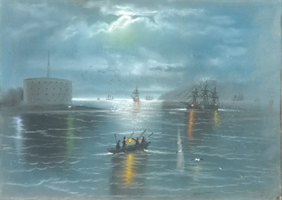 Lot 3071 - American School 19th Century SHIPS PASSING A...