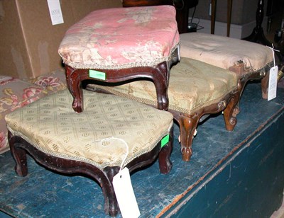 Lot 191 - Four Louis XV Style Upholstered Walnut Footstools