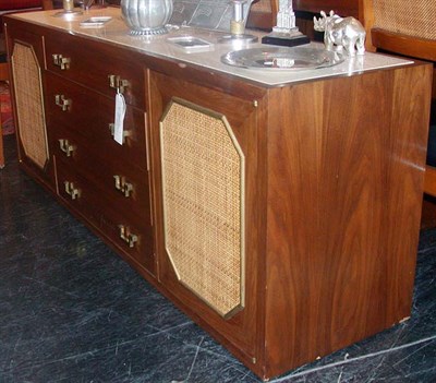 Lot 249 - Custom Designed Tavertine Top Mahogany Buffet...