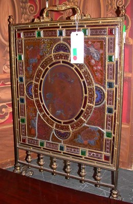 Lot 1686 - Georgian Style Brass and Stained Glass Fire...
