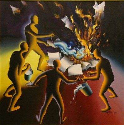 Lot 113 - Mark Kostabi American, b.1960 THE BONFIRE OF...