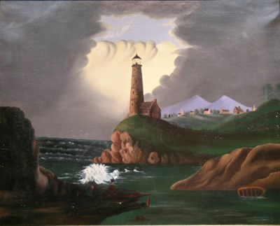 Lot 2 - American School 19th Century LIGHTHOUSE SCENE...
