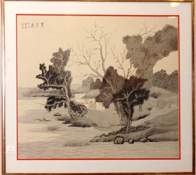 Lot 3542 - Chinese School 20th Century HUT ALONG A RIVER...