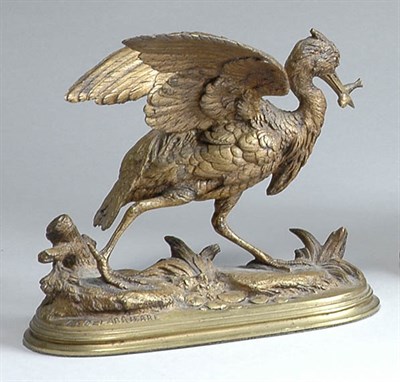 Lot 2129 - Gilt-Bronze Animalier Group Of a crane with...