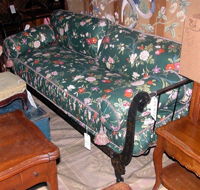 Lot 189 - Black Painted Iron Campaign Day Bed Length 6...