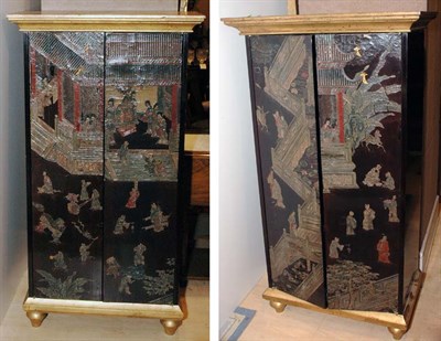 Lot 3303 - Pair of Asian Lacquered Pagoda-Form Side...